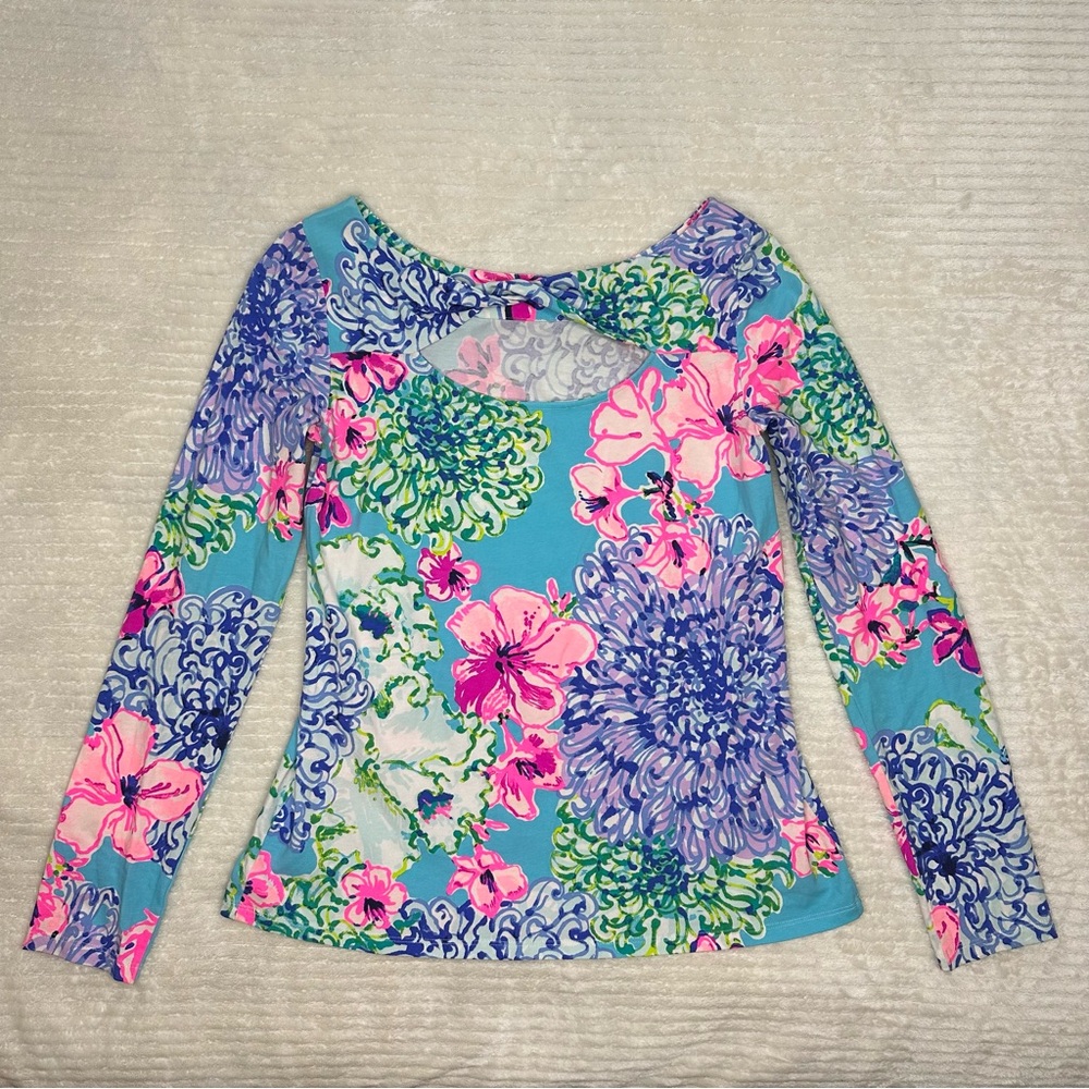 Lilly Pulitzer Floral Tristan Long Sleeve Twisted Keyhole Top Size Small - Picture 3 of 11